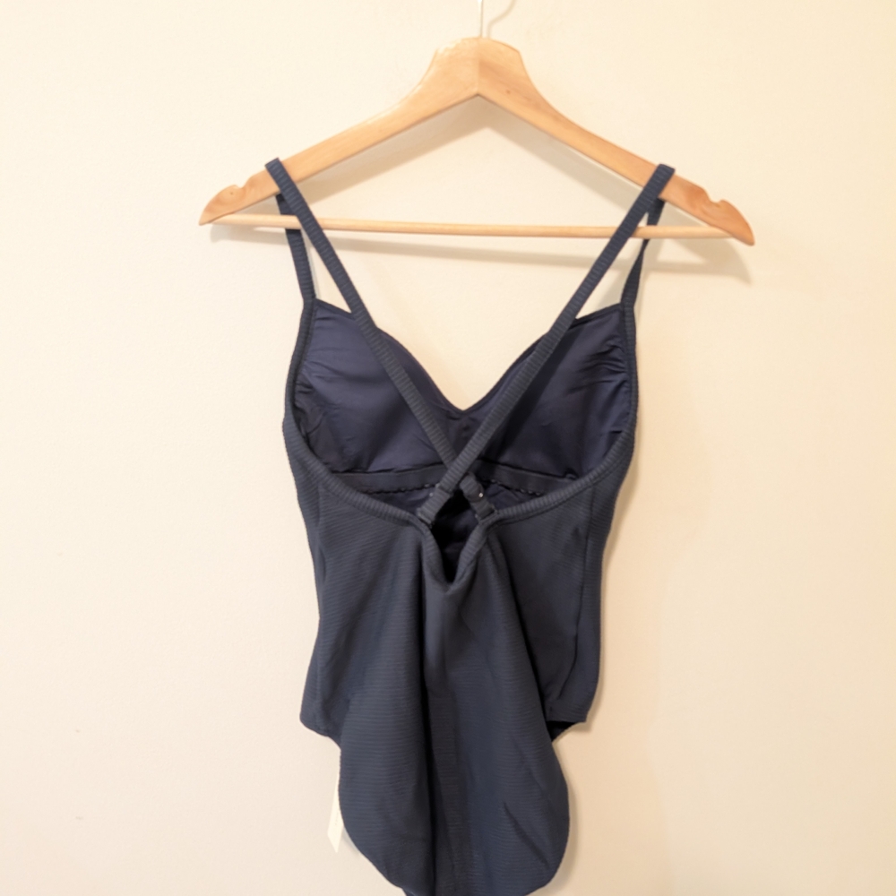 Anthropologie Seafolly Women Summer Sea Navy Ribbed V-Neck One-Piece Swimsuit 8 - Picture 4 of 11